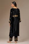 Shop_Anantaa by Roohi_Black Velvet Embroidered Floral Notched Placement Kurta _at_Aza_Fashions