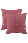 Shop_Khaabka_Red Cotton Linen Embroidery Resham Cushion Cover - Set Of 2 _at_Aza_Fashions