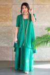 Shop_Cupid Cotton_Green Chanderi Silk Pearls, Zari, Embroidery Sweetheart Anarkali With Jacket _at_Aza_Fashions
