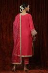 Shop Shikhar Sharma Pink Silk Chanderi Embroidered Pearl V Neck Kurta Pant Set at Aza Fashions Shop_Shikhar Sharma_Pink Silk Chanderi Embroidered Pearl V Neck Kurta Pant Set _at_Aza_Fashions