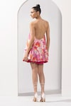 Mandira Wirk_Pink Satin Printed Abstract Plunge Short Dress_Online_at_Aza_Fashions