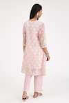 Shop_Kora_Pink , Satin Lace, Gota Patti, Chanderi Hand Block Print Kurta Set _at_Aza_Fashions