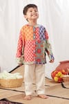 Shop Vivedkids Multi Color Cotton Embroidery Block Print Kurta Set at Aza Fashions Shop_Vivedkids_Multi Color Cotton Embroidery Block Print Kurta Set _at_Aza_Fashions