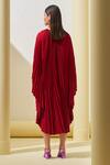 Shop_Pleats by Aruni_Red Crepe Plain Round Pleated Textured Cape Dress _at_Aza_Fashions