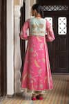 Shop_Rajiramniq_Pink Anarkali Chanderi Tissue Printed And Embroidered Floral Gathered Set _at_Aza_Fashions