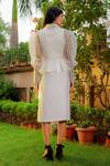 Shop_OMANA BY RANJANA BOTHRA_Ivory Linen Satin Plain Jacket Lapel Collar Mia Peplum Skirt Set _at_Aza_Fashions