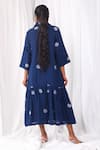 Shop_KHAT_Blue Handwoven Cotton Polka Pattern Collared Neck Side Gathered And Dress _at_Aza_Fashions