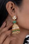 Shop_Osvag India_Gold Plated Diamonds, Beads Flower Shaped Jhumkas _at_Aza_Fashions
