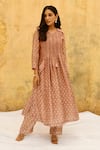 Shop_Label Niti Bothra_Pink Pure And Handwoven Banarasi Silk With Bemberg Printed Chandrakala Kurta Pant_at_Aza_Fashions