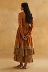 Shop_Taisha_Gold Pure Kadwa Silk Hand Embroidered Floral Pattern Deep Scoop Woven Jacket _at_Aza_Fashions