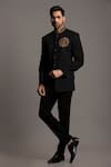 Shop_Jayesh Shah_Black Polinosic Blended Embroidered Placement Jodhpuri And Pant Set  _at_Aza_Fashions