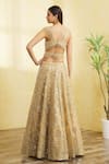 Shop_Vandana Sethi_Gold Organza Embroidered Mirror And Gota Work V Neck & Bridal Lehenga Set _at_Aza_Fashions