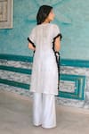 Shop_Monk & Mei_White Georgette Embroidered Chikankari V Begum Button-up Long Kaftan And Pant Set _at_Aza_Fashions