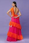Shop_Payal Singhal_Pink Georgette Embroidered V Neck Colorblock Frill Lehenga With Blouse _at_Aza_Fashions