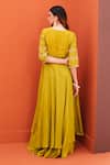 Shop_Kesar Studio_Green Silk Embroidery Gota Work Round Asymmetric Hem Kurta And Flared Skirt Set _at_Aza_Fashions