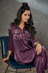 Shop_Aditi Somani_Wine Silk Suede Sequins, Beads And Thread Work Shirt Embroidered & Pant Set _at_Aza_Fashions