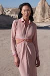 Shop_Twinkle Hanspal_Pink Crepe Plain Collared Neck Venus Cut Out Shirt Dress_at_Aza_Fashions