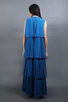 Shop_Swatee Singh_Blue Georgette High Neck Pleated And Tiered Maxi Dress _at_Aza_Fashions