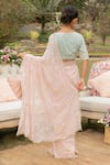 Shop_SUMMER BY PRIYANKA GUPTA_Pink Georgette Embroidery Cutdana And Pearls V Neck Floral Saree With Blouse _at_Aza_Fashions