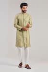 Shop_Shreyansh Designs_Green Cotton Silk Mandarin Collar Straight Kurta _at_Aza_Fashions