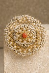 Shop_Tarun Tahiliani_Coral Fresh Water Pearls Round Embellished Stud Earrings _at_Aza_Fashions