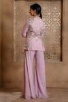 Shop_Omana By Ranjana Bothra_Purple Organza, Georgette, Viscose, Mayoor Peplum Jacket And Bell Bottom Pant Set _at_Aza_Fashions