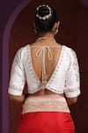 Shop_Weaver Story_White Raw Silk Embroidery Zardozi V Neck Blouse _at_Aza_Fashions