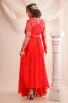 Shop_Jajaabor_Coral Silk Chanderi Embroidery Athena Cowl Neck Bodice Angrakha And Pant Set _at_Aza_Fashions