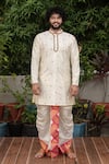 Shop_Hilo Design_White Pattu Embroidered Zardozi And Kadhua Work Kurta Dhoti Pant Set For Men_at_Aza_Fashions