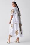 Shop Three White Poplin Embroidery Round Neck Gathered Printed Dress at Aza Fashions Shop_Three_White Poplin Embroidery Round Neck Gathered Printed Dress _at_Aza_Fashions