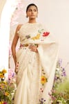 Shop_Chandrima_Ivory Organza Embroidery Floral Butterfly And Flower Saree _at_Aza_Fashions