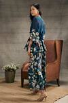 Shop_Soup by Sougat Paul_Blue Malaysian Silk Printed Floral Guldista Embroidered Top And Flared Pant Set _at_Aza_Fashions