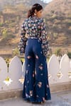 Shop_Suruchi Parakh_Blue Georgette Crepe Printed Floral Shawl Collar Jumpsuit With Belt _at_Aza_Fashions