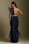Shop_Two Sisters By Gyans_Blue Blouse Net, Saree Georgette And Pre-draped Ruffle With Embellished _at_Aza_Fashions