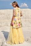Shop_Nikita Vishakha_Yellow Organza, Modal, Mohair Embroidery, Pearls Round Neck Floral Kurta Set _at_Aza_Fashions