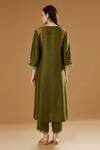 Shop_OMI_Green Cotton Embroidery Split V-neck Placement Hand Kurta Set _at_Aza_Fashions
