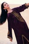Shop_Label Varsha_Purple Pheran Velvet Embroidery Resham And Thread Work Round & Pashmina Pant Set_at_Aza_Fashions