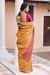 Shop_Dressfolk_Yellow 100% Linen And Zari Woven Stripe Gehna Pattern Saree  _at_Aza_Fashions