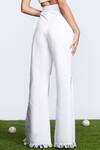 Shop_S&N By Shantnu Nikhil_Off White Denim, Faux Leather Retro Flared Trouser_at_Aza_Fashions
