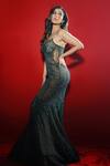 Shop_Rohit Gandhi + Rahul Khanna_Green Tulle Embellished Sequins Scoop Neck Starry Glitch Gown _at_Aza_Fashions