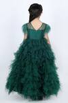 Shop_The Little Celebs_Green Net, Satin Feathers Tiered Ruffle Dress _at_Aza_Fashions