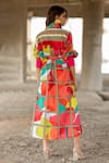 Shop_Pooja-Keyur_Multi Cotton Satin Print Splash Abstract Trench Dress  _at_Aza_Fashions