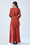 Shop_Sejal Kamdar_Red Crepe Silk Embroidered And Printed Cutdana Flared Draped Jumpsuit  _at_Aza_Fashions