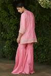 Shop_Vashisht Guru Dutt_Pink Handloom Chanderi Embroidery Gota Round And Zari Kurta Gharara Set  _at_Aza_Fashions