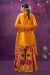 Shop_Label Niti Bothra_Yellow Kora Silk Applique Mughal Round Floral Kurta Sharara Set _at_Aza_Fashions