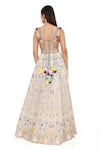 Payal Singhal_Off White Organza Embroidery Thread V Neck Floral Bridal Lehenga Set _Online_at_Aza_Fashions