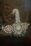 Shop_Riana Jewellery_Green Jadtar Floral Carved And Bead Drop Kalangi_at_Aza_Fashions