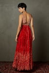 Shop_RI.Ritu Kumar_Red Chiffon, Viscose Embroidery Plunge Neck Villa Floral Dress _at_Aza_Fashions