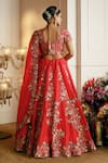 Shop_Nehha Nhata_Red Organza Hand Embroidered Floral Thread And Dabka Patterns Bridal Lehenga Set _at_Aza_Fashions