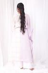 Shop_KHAT_White Handwoven Cotton Checkered Round Striped Pattern Kaftan And Pant Set _at_Aza_Fashions